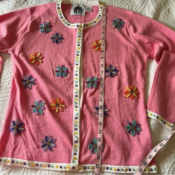 VINTAGE STORYBOOK KNITS Sequin flower daisy cardigan sweater SIZE SMALL BRATZ - Picture 13 of 13